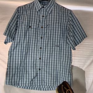 Mountain Kahkis, Outdoor Shirt, light blue plaid, size Small